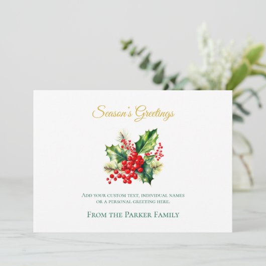 Waterverf Kerst Holly Vakantie Kaart (Staand voorkant)