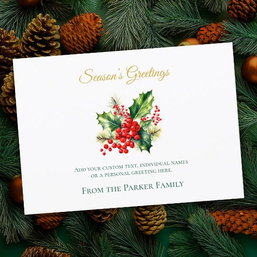 Waterverf Kerst Holly Vakantie Kaart