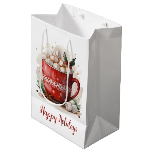 Waterverf Kerst Hot Cacao Medium Cadeauzakje (Voorkant Gekanteld)