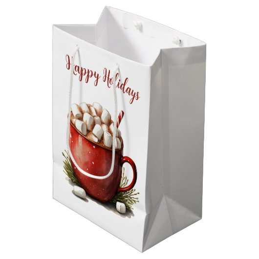 Waterverf Kerst Hot Cacao Medium Cadeauzakje (Voorkant Gekanteld)