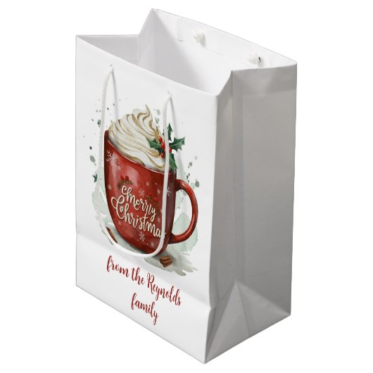 Waterverf Kerst Hot Chocolate Medium Cadeauzakje (Voorkant Gekanteld)
