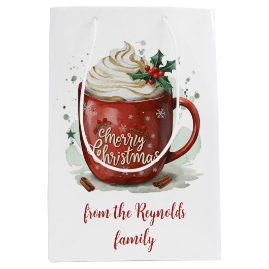 Waterverf Kerst Hot Chocolate Medium Cadeauzakje (Voorkant)