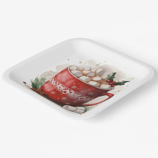 Waterverf Kerst Hot Chocolate Papieren Bordje (Gebogen)