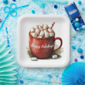 Waterverf Kerst Hot Chocolate Papieren Bordje (Feest)