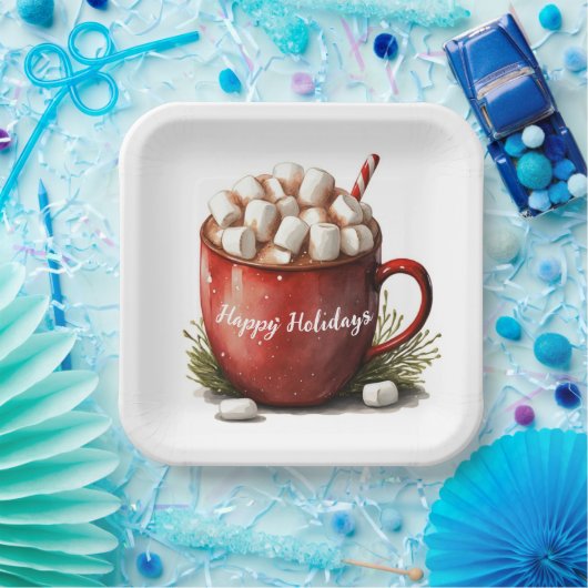 Waterverf Kerst Hot Chocolate Papieren Bordje (Feest)