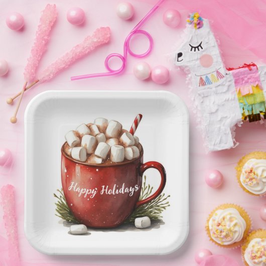 Waterverf Kerst Hot Chocolate Papieren Bordje (Feest)