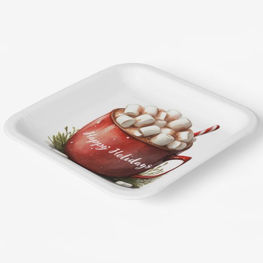 Waterverf Kerst Hot Chocolate Papieren Bordje (Gebogen)