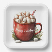 Waterverf Kerst Hot Chocolate Papieren Bordje (Voorkant)