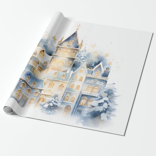  Waterverf Kerst Huis inpakpapier (Uitgerold)