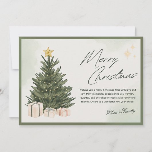 Waterverf Kerst Kaart Groene Kerstboom (Voorkant)