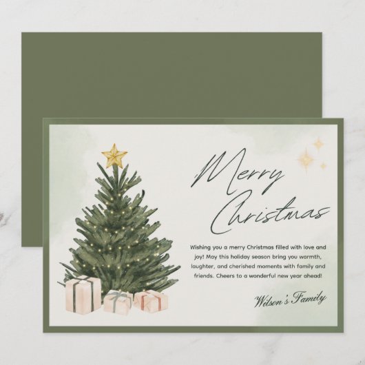 Waterverf Kerst Kaart Groene Kerstboom (Voorkant / Achterkant)