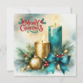 Waterverf Kerst Kaart met Kaars en Tiffany (Voorkant)