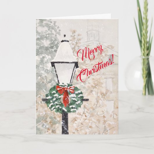 Waterverf Kerst Kaart met vakantie krans (Voorkant)