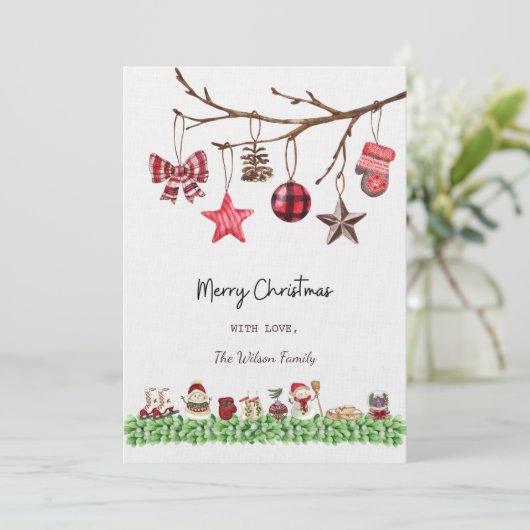 Waterverf Kerst Kaart Wit (Staand voorkant)