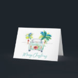 Waterverf Kerst Kaarten Tropisch strand<br><div class="desc">Vier Kerstmis 2025 met deze schattige strand kerstkaarten, met een vrolijke groene auto versierd met hulst, rode bessen, en omgeven door tropische palmbomen. Dit waterverf ontwerp vangt een feestelijke kustvibe perfect voor Hawaiiaanse of tropische feestdagen. De begroeting "Merry Christmas" is vormgegeven in een levendig turquoise blauw penseelscript op een frisse...</div>