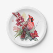 Waterverf kerst kardinaal papieren bordje (Voorkant)