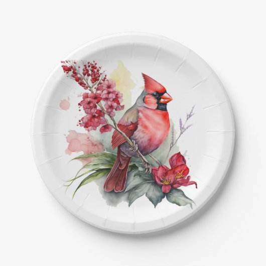 Waterverf kerst kardinaal papieren bordje (Voorkant)