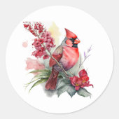Waterverf kerst kardinaal ronde sticker (Voorkant)