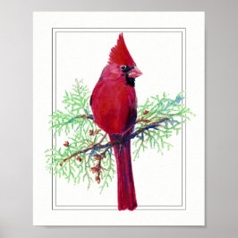 Waterverf Kerst, kardinaal Rood Vogel Poster