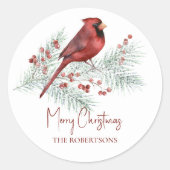 Waterverf Kerst Kardinaal Winter Pine Ronde Sticker (Voorkant)