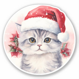 Waterverf Kerst Kattenbessen in Roze achtergrond Sticker
