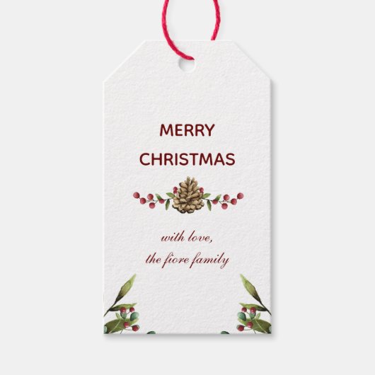 Waterverf kerst kersen vakantie cadeaulabel (Voorkant)