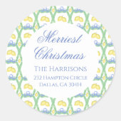Waterverf Kerst Kerst Garland Ronde Sticker (Voorkant)