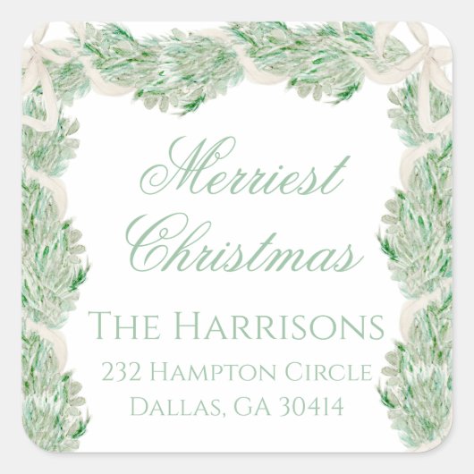 Waterverf Kerst Kerst Garland  Vierkante Sticker (Voorkant)