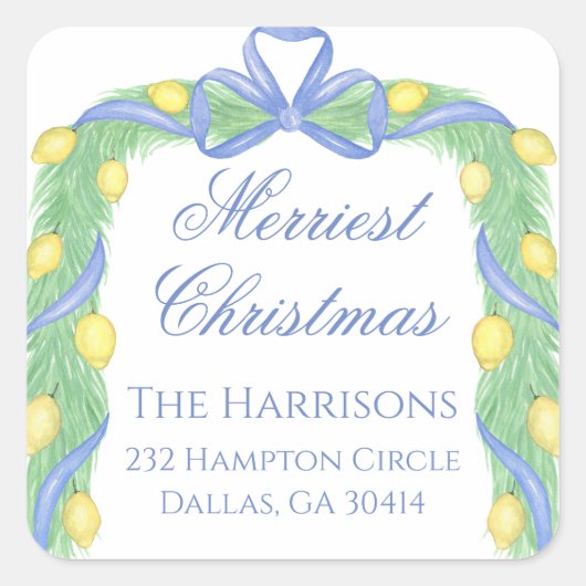 Waterverf Kerst Kerst Garland Vierkante Sticker (Voorkant)