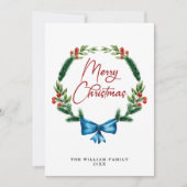 Waterverf Kerst Kerst Greenery Wreath Feestdagenkaart (Voorkant)