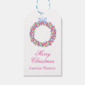 Waterverf Kerst Kleurrijke Baubles Krans Cadeaulabel (Voorkant)