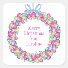 Waterverf Kerst Kleurrijke Baubles Krans Vierkante Sticker