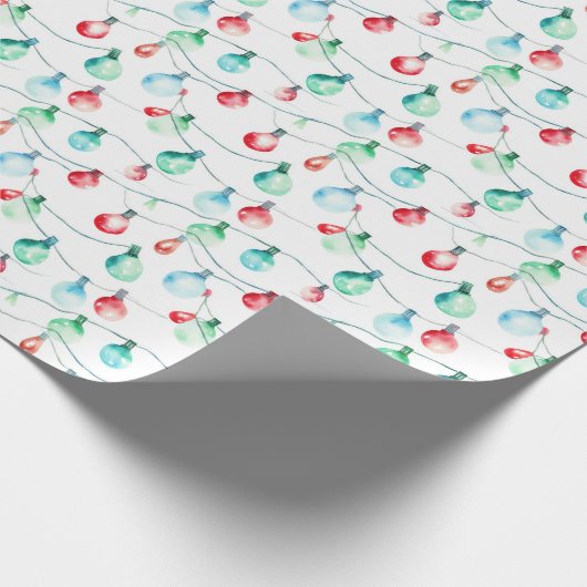 Waterverf Kerst Kleurrijke String Lights Cadeaupapier (Hoek)