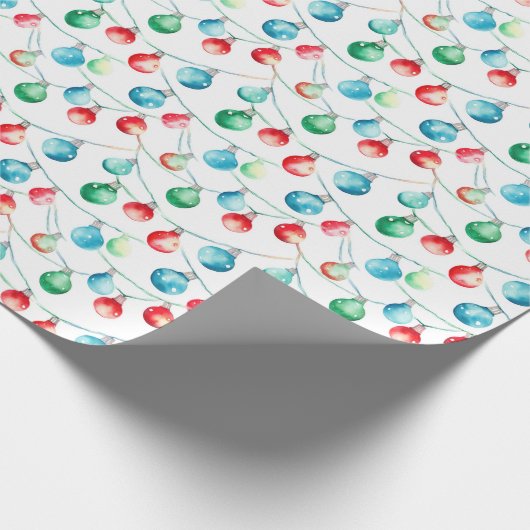 Waterverf Kerst Kleurrijke String Lights Cadeaupapier (Hoek)
