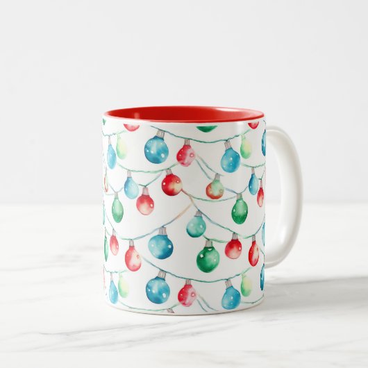 Waterverf Kerst Kleurrijke String Lights Tweekleurige Koffiemok (Voorkant rechts)