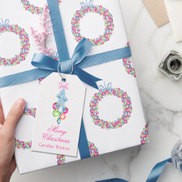 Waterverf Kerst Kleurrijke Tinsel & Baubles Cadeaulabel