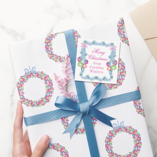 Waterverf Kerst Kleurrijke Tinsel Baubles Notitiekaartje