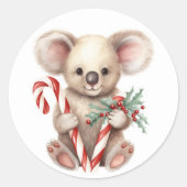 Waterverf Kerst Koala Beer Ronde Sticker (Voorkant)