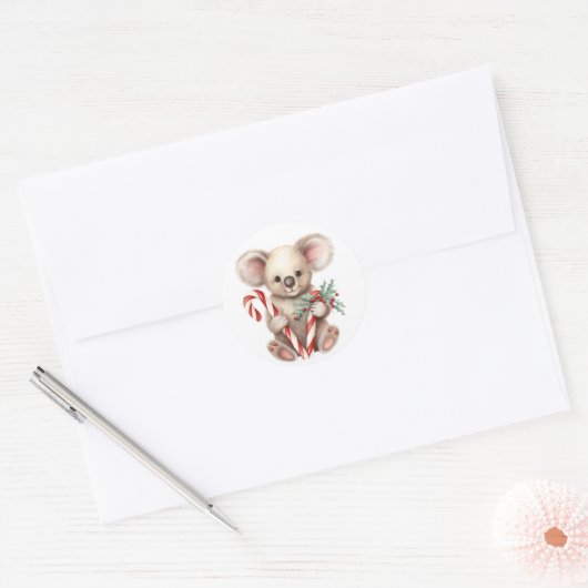 Waterverf Kerst Koala Beer Ronde Sticker (Envelop)