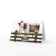 Waterverf Kerst Koeien met Santa Hat