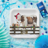 Waterverf Kerst Koeien met Santa Hat Papieren Bordje (Feest)
