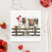Waterverf Kerst Koeien met Santa Hat Servet (Insitu)