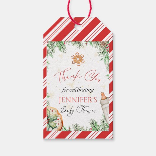 Waterverf Kerst Koekje Vakantie Babyshower Cadeaulabel (Voorkant)