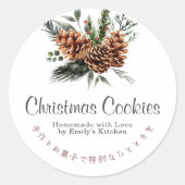 Waterverf Kerst Koekjes Doos Label Denneappel (Voorkant)