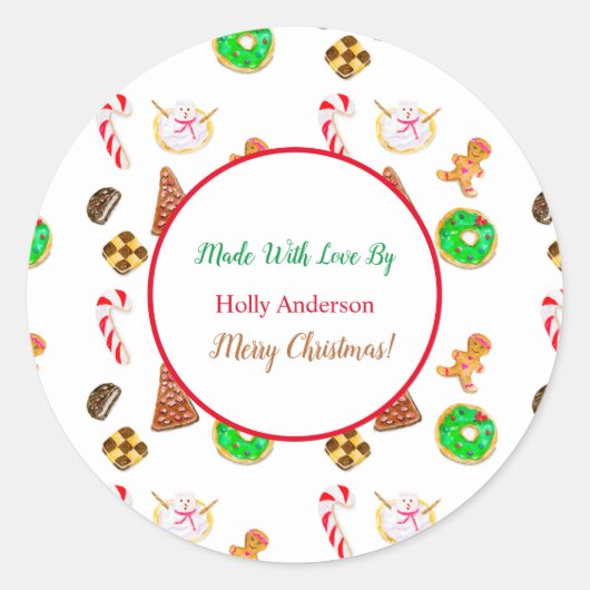 Waterverf Kerst Koekjes Ronde Sticker (Voorkant)