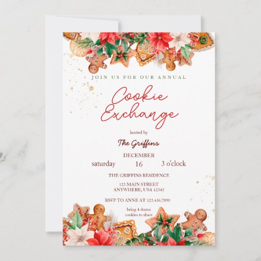 Waterverf Kerst Koekjesuitwisseling Feestdag Kaart (Voorkant)