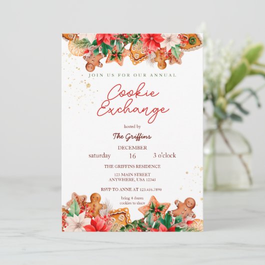 Waterverf Kerst Koekjesuitwisseling Feestdag Kaart (Staand voorkant)