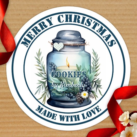 Waterverf Kerst Koekpot Ronde Sticker