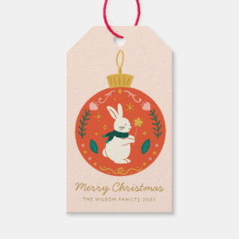 Waterverf Kerst Konijn Cadeautags | Vakantie Cadeaulabel