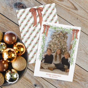 Waterverf Kerst Koper Bow Garland Feestdagenkaart